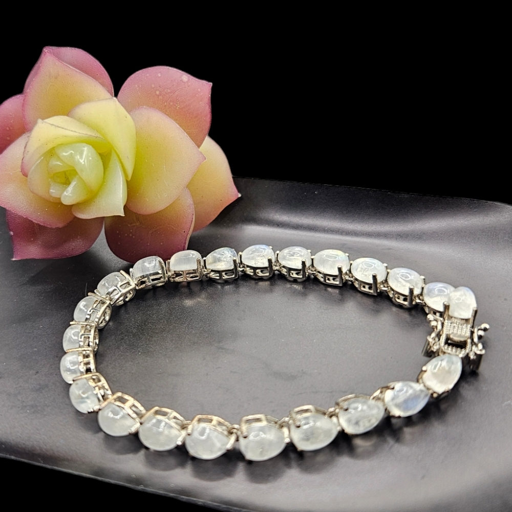 Rainbow Moonstone and Zircon Bracelet